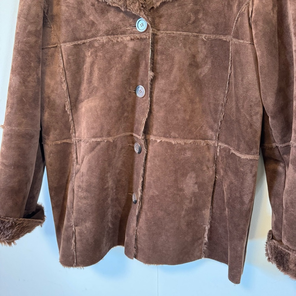 Vintage Y2K Faux Shearling Coat Penny Lane Chocolate Brown Jacket Womens XL - Picture 3 of 10